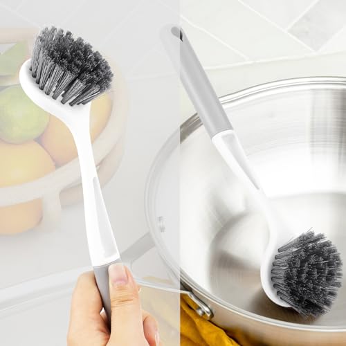 Image of 2 Pack Kitchen Scrub Brushes for Cleaning Dish Brush with Handle for Pans, Pots, Kitchen Sink Cleaning Scrub Brushes (PP Plastic)