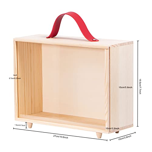 Wooden Display Case For Collectibles, Useekoo Wood Gift Box Storage Container With Handle And Slide Acrylic Lid, Shadow Box Unfinished Rustic Desktop Box For Dolls, Collections 10.6'' X 3.8'' X 8'' #TOP1
