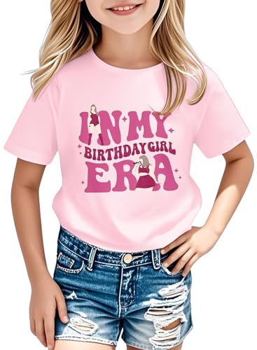 Image of in My Birthday Girl Era Shirt - Kid Spark Pink Tshirt Youth Singer Glitter Short Sleeve Tee Party Outfit Summer Top(Pink,150,1525b)