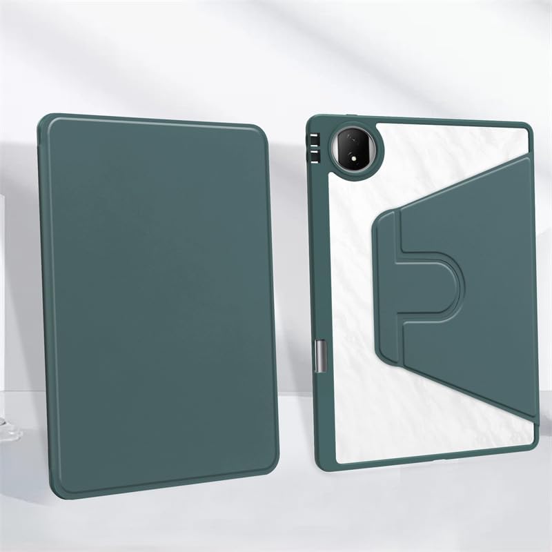 Rotating Case for Huawei Honor Magic Pad 2 12.3 inch with Pencil Holder,360 Degree Rotation Protective Stand Smart Tablet Slim Hard Shell Folio Cover Clear Back with Auto Wake/Sleep (Dark Green)