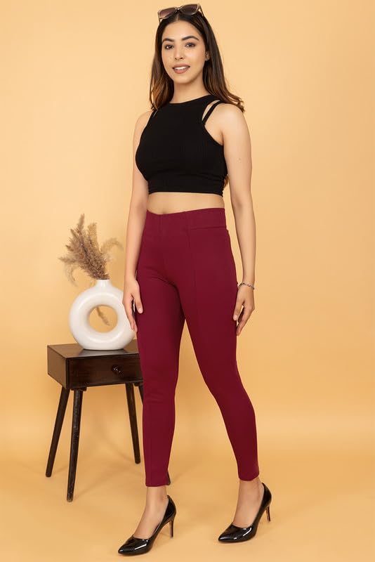 Image of Mlada Slim Fit Jeggings with Elastic Waist Band for Women Office Work Formal Wear Trousers Stretch Cotton Knit High Waist Skinny Fit Jeggings Lycra Pants Travel Comfort Jeggings