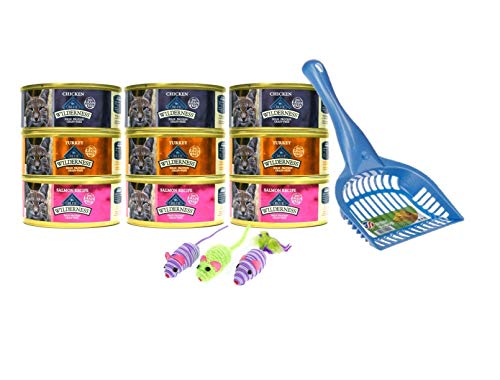 Blue Buffalo Wilderness Grain Free-Variety Pack Cat Food - 3 Flavors 5 oz Each Salmon Turkey and Chicken 3 of Each Flavor