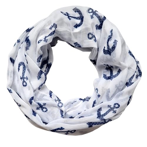 Loop - Schal/Schlauchschal, Schlauchtuch leicht, Halstuch Marine,Anker Motiv in verschied. Farben, Hochwertig Viskose