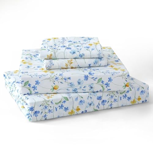 Image of MUXHOMO Queen Size 4 Piece Sheet Set, Soft Breathable Bed Sheet Set for Bedroom with Deep Pocket Up to 16 inch, Wrinkle-Free & Cooling Bedding for Oeko-TEX Certified - Sweet Blueberry