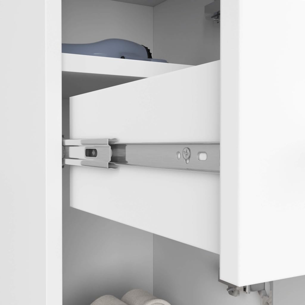 Armoire de salle de bain avec 1 tiroir et 3 compartiments, 30 x 30 x 85 cm, en panneau stratifié de 16 mm d'épaisseur, blanc