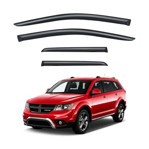Image of Rain Guards Window Visor for 2009-2020 Dodge Journey Out-Channel | Shields Vent Deflector Shade Wind Dark Smoke 2010 2011 2012 2013 2014 2015 2016 2017 2018 2019, Tape-On Outside-Mount, 4PCS