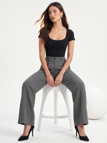 Image of Selvia Women's Solid Straight Fit Trousers, Front Pleated Formal Pants