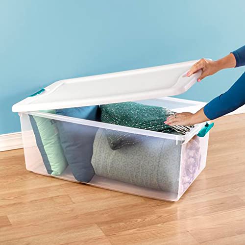 Sterilite 106 Qt Clear Plastic Stackable Storage Bin W/White Latching Lid Organizing Solution, 4Pack #TOP4