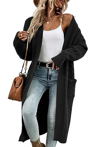 Image of Onedreamer Womens Long Cardigan Sweaters Open Front Cable Knit with Pockets