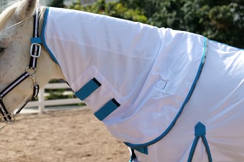 Image of LEAFOREST Horse Mesh Combo Fly Sheet with Adjustable Belly Guard and Detachable Neck Cover Lightweight and Breathable Protect Equines White 75 inch