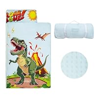 Dinosaurier Schlafsack Kinder mit Kopfkissen Reißverschluss, Faltbare Kinderschlafsack mit Kissen Abnehmbar für Mädchen Jungen, Leicht Reinigen Schlafsack für Outdoor Indoor Camping, 150×60cm