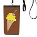 Yellow Cherry Sweet Ice Pattern Phone Wallet Purse Hanging Mobile Pouch Black Pocket