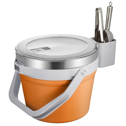 COKTIK 7L Vacuum Insulated Ice Bucket with Lid and Scoop& Tongs，Large capacity Stainless Steel Beverage Bucket for Cocktail, Champagne, Wine, Beer，Large Parties（Orange Suit）