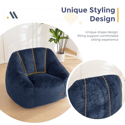 Image of MAXYOYO Bean Bag Chair, Comfy Bean Bag Sofa with Back Support, Faux Fur Bean Bag Chair for Adults and Kids, Stuffed Floor Sofa for Living Room, Bedroom, Apartment, Navy