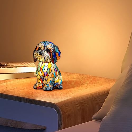 Hundelampen, Corgi-Lampen, Schnauzer-Lampe, Buntglas-Hundelampe, Serie Kunst-Nachtlicht, niedliches Haustier-Hunde-Themen-LED-Tischlampe, lustiges Geschenk für Hundeliebhaber (Mehrfarbig A, 1 Stück)