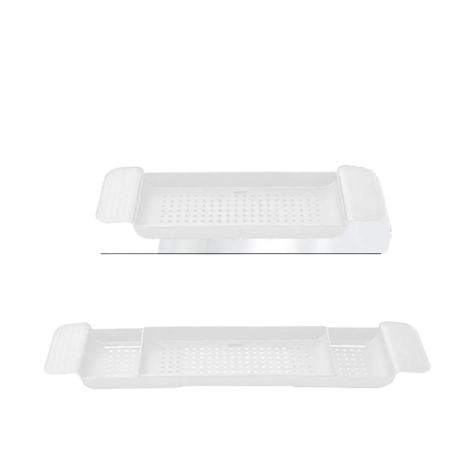 Estante de almacenamiento retráctil multifuncional para bañera, estante antideslizante para toallas de baño y bandeja para fregadero de bañera y soporte de drenaje (blanco)