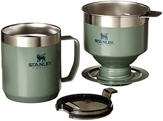 STANLEY Perfect Brew Pour Over Set | 12 oz Camp Mug with Lid Included | Drip Coffee Maker with Reusable Filter | Insulated Stainless Steel | BPA-Free | Hammertone Green