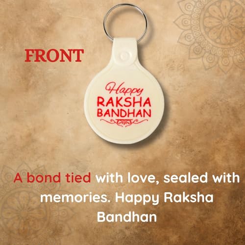 Image of Riddhika Ventures Religious Gold Plated Meenakari Sacred Ganesha Rakhi with Roli Chawal and One Happy Raksha Bandhan Keychain