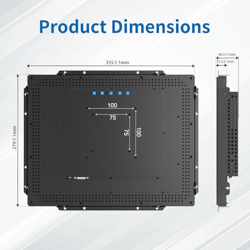 Image of 15 Inch Open Frame Touch Monitor, PCAP 10-Point Touch Industrial Touchscreen Monitor, with HDMI /VGA /DVI Interface, Active Matrix TFT LCD,LED Backlight, with VESA Mount
