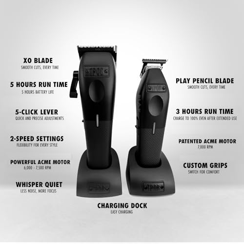 TPOB Play Barber Hair Clippers for Men 7500 RPM with Rubber Black Grips (Blackout Set) - Image 3