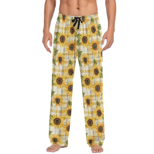 ALAZA Yellow Sunflower Plaid Men’s Pajama Pants Soft Long Sleep Pants Lounge Pajama Bottoms with Pockets