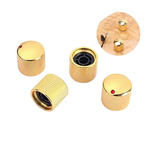 FUNOMOCYA Replace Worn Guitar Volume Knobs 4pcs Set Golden Red Dot Knurled Knobs for Electric Bass Guitars