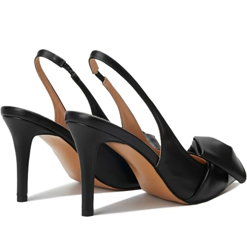 Image of Women's Slingback Heels with Bow Pointed Toe Pumps with Elasticated Strap 3.3 inch High Heels for Evening Dress Shoes