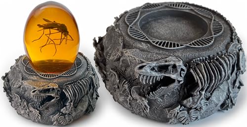 VEOJEIN Jurassic Base Decor | Themed Paperweight | Resin Stand for Dinosaur Collectibles | Detailed Skeletons, DNA Motif & More | Mosquito in Amber | Fossil Figurines Replica