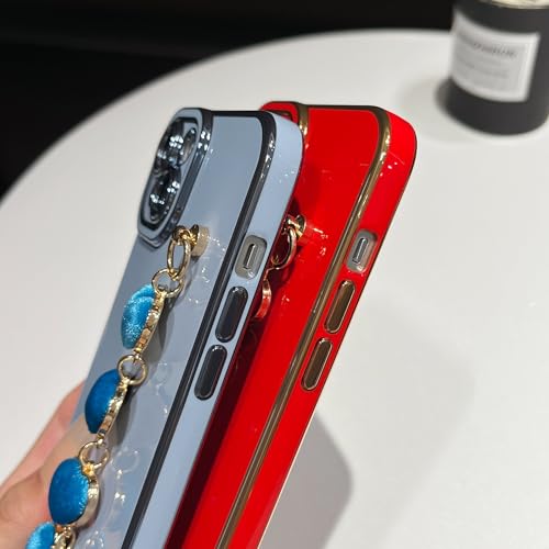Funda de iPhone 15 Plus con pulsera de cadena y corazón azul Caseative 5