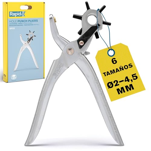 Rapid RP03 Tenaza perforadora para cuero, Tenaza perforadora con cabezal giratorio para para cuero, tela y plástico; Fabricada en metal resistente (5001724)