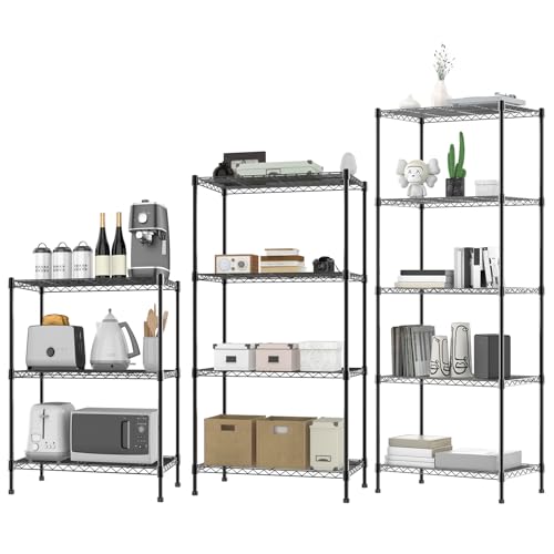 Yiyai Heavy Duty 3-Tier Shelving Unit with Height Adjustable Shelves & Levelling Feet, 60cm W x 35 cm D x 76 cm H Steel Standing Shelf Organiser for Hallway, Bathroom, Living Room, Balcony, Kitchen
