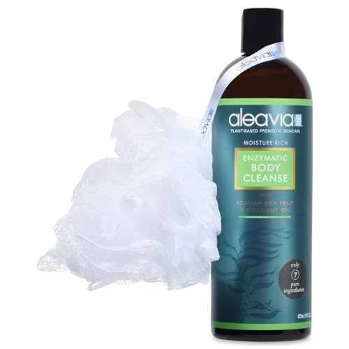 Aleavia Enzymatic Body Cleanse with Loofah Poof â€“ Fragrance-Free Organic & All-Natural Prebiotic, Vegan Body Wash â€“ Sulfate-Free Body Cleanser â€“ 16 Oz.