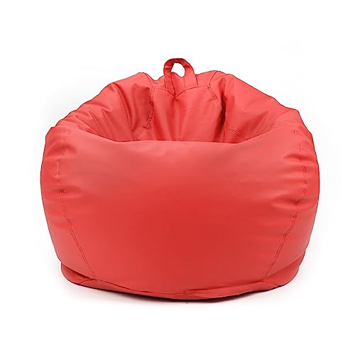 Jumbble Classic Round Faux Leather Bean Bag with Polystyrene Beads Filling | Elegant & Cozy Seating | Lightweight & Portable | Easy to Clean (Red, XX-Large)