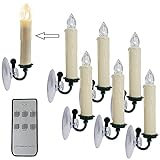 TBW 6pcs Flameless Candles - White Christmas Candles Window Candles -Led Flickering Votive Unscented Battery Operated Taper Candles with Remote Clips and Suction Cup for Party Wedding Decoration