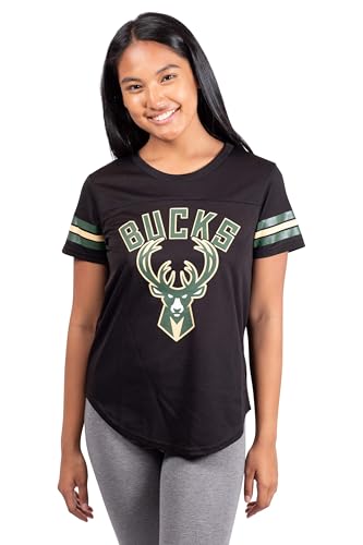 Ultra Game NBA Official Women's Soft Mesh T-Shirt, Milwaukee Bucks, Black, Large