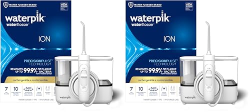 Waterpik ION Professional Water Flosser, Rechargeable and Portable for Teeth, Gums, Braces, 10 Settings, 7 Flossing Tips For Multiple Users& Needs, ADA Accepted, WF-12 White,Packaging Vary,(Pack of 2)