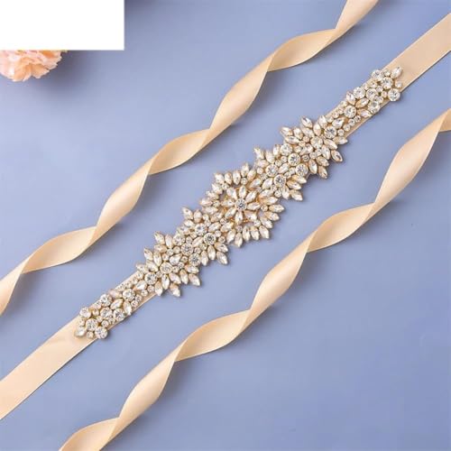 Bridal Gowns Belts Golden Belts For Women Rhinestones Ribbon Wedding Accessories2