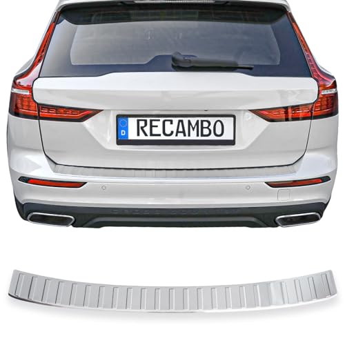 RECAMBO Bumperbescherming roestvrij staal mat geborsteld met textuur - compatibel met Volvo V60 2 - BJ vanaf 2018 - styling en bescherming voor de bumper