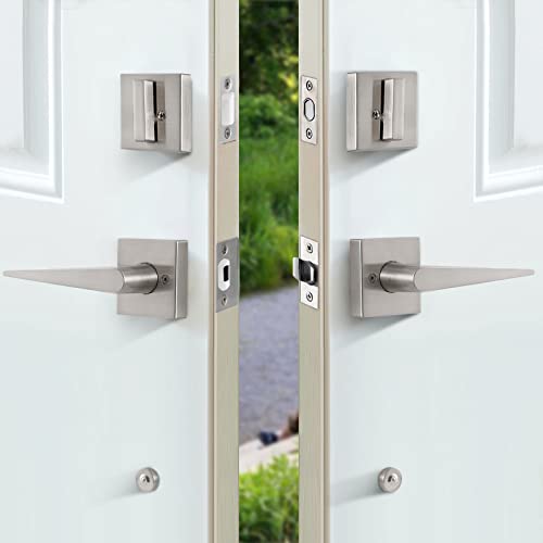 Neutype Front Door Lock Set Heavy Duty Double Door Lock Set Double Door Handle Set With Dummy Exterior Door Lock Set With Deadbolt Locks For Doors ‎Satin Nickel Door Handle Door Handle Lock #TOP3