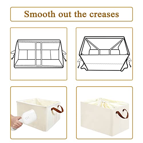 Yawinhe Foldable Storage Basket With Drawstring Cover And 2 Leather Handles, Collapsible Storage Bins, Baskets For Organizing Shelf Nursery Home Closet (Beige, 16.53X12.59X10.23In/4-Pack) #TOP5