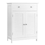 VASAGLE Badezimmerschrank, Badschrank, 60 x 30 x 80 cm, Aufbewahrungsschrank mit 2 Lamellentüren, Schublade, verstellbare Regalebene, skandinavischer Stil, mattweiß BBC51WT