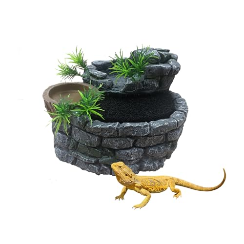 Repticircle 550ML Reptile Water Fountain with Food Dish – Terrarium Drinking Fountain for Bearded Dragon, Gecko, Chameleon, Lizard, Tree Frog & Turtle – Keeps Water Clear, Easy-to-Use Water Dispenser