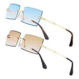 NIEEPA Fishion Small Rectangle Sunglasses Vintage Women Men Tinted Rimless Eyewear Ultralight Candy