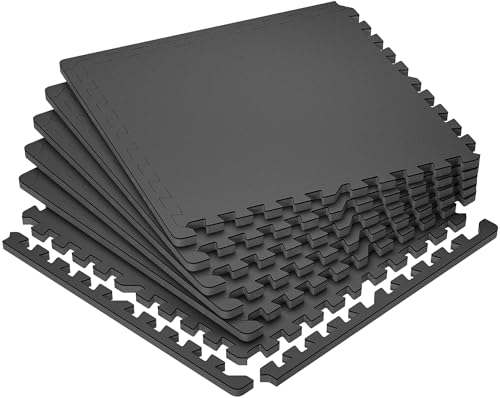Image of SUPERJARE 0.79'' Extra-Thick Exercise Equipment Mats, 6 Pcs 24 Sq Ft Rubber Top Floor Tiles with High Density EVA Foam, Interlocking Gym Flooring for Home Gym, Protective Workout Mat, Black