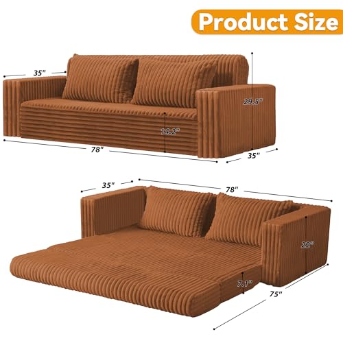 Image of HABUTWAY Folding Sofa Bed, 2 in 1 Convertible Sleeper Chair with 2 Pillows, Portable Fold Out Chair Bed with Armrest, Comfy Floor Couch, Lazy Sofa for Living Room Bedroom Dorm Home Office, Caramel