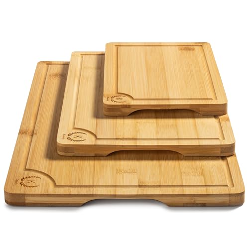 Set de Tablas de Cortar de Bambú - Con 3 Tablas Rectangulares con Surcos Profundos para Jugos y Mangos - Fácil de Limpiar para Cocina miniatura 2