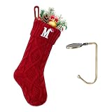 VRFASHION Christmas Stockings with Initials, Letter M Embroidered Xmas Stockings, 18' Large Monogram...