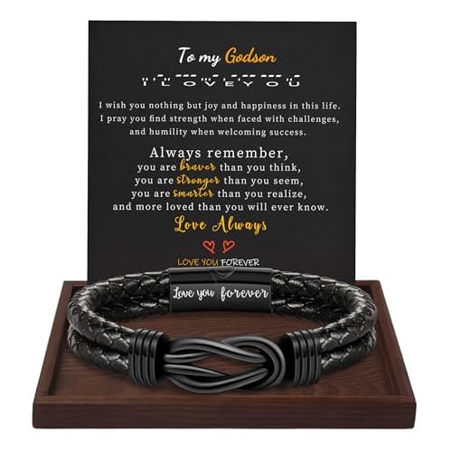 Gifts for Men Leather Bracelet Brown Braided Forever I Love You Gifts for Him Infinity Cuff Bracelets Birthday Gifts for Boyfriend Son Grandson Husband Dad Mens Fathers Day Gift Black - To m