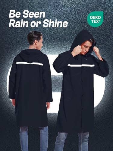 Image of Mens Long Hooded Safety Rain Jacket Waterproof Emergency Raincoat Poncho