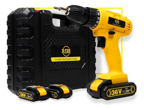 Furadeira e Parafusadeira Portátil Sem Fio a Bateria 36V + Kit Maleta com acessórios 24 peças - 110/220V